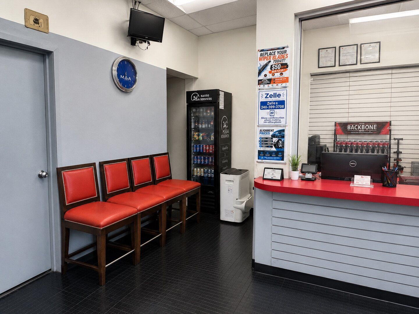 M&A Auto Repair front desk and customer waiting area